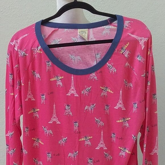 Munki Munki Women's XXL Top Pajama Pink Blue Frenchie Bulldog Print - Picture 2 of 4
